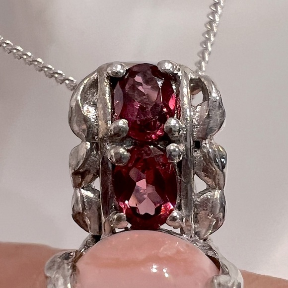 Australian Pink Opal Orissa Rhodolite Garnet Sterling Silver Pendant Nec… - Picture 5 of 11